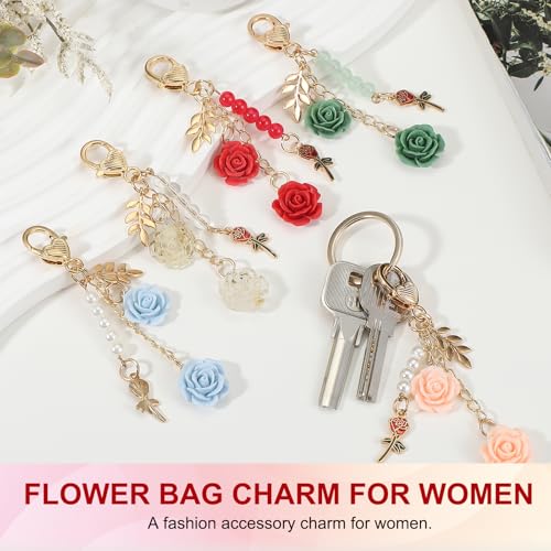 roos sleutelhanger hanger, roos bloem portemonnee charme voor handtassen bloemen sleutelhanger met ketting kwastje voor vrouwen meisjes tote zakken 4
