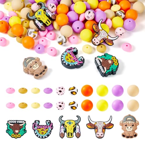 101PCS Rundvee thema Siliconen focal kralen 15mm ronde Rondelle kralen voor DIY Kettingen armband kralen Pennen sleutelhanger maken