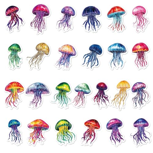 Jellyfish Stickers voor jongeren en volwassenen, 50 stuks, vinyl stickerset, auto, motorfiets, fiets, skateboard, snowboard, bagage, laptop, koffer, helm, motorfiets, computer