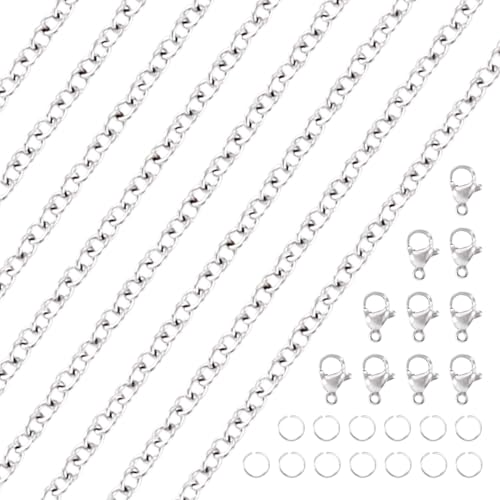 10M 304 Roestvrij stalen kabelkettingen 2x1.5x0.4mm Metalen Oval Link ketting maken Kit met Claw Clasps Jumping Rings voor DIY Sieraden maken