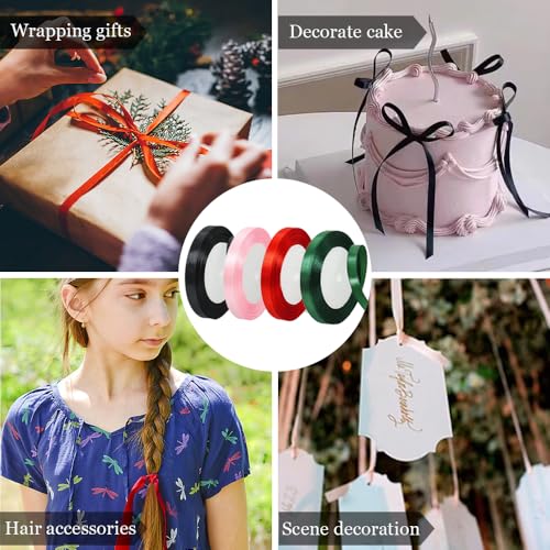 4 st vlekken lint set 10mm voor cadeauverpakking, geschenkverpakking, lint polyester dubbelzijdig satijn lint stof, dik lint voor het maken van Valentijnsdag, taart, bruiloft feest decoratie 4