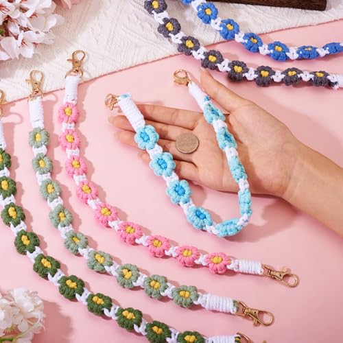 6 stuks madeliefjes handvat riem katoen gebrei bloemen kord riem met legering draaibare sluit 6 kleuren fles bandjes madeliefje gebreide handgrepen voor portemonnees cup bandjes 5