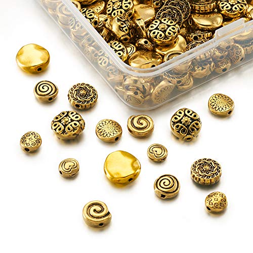 160st 8 Styles Tibetaanse Flat Ronde Kralen Legering Antiek Gouden Metalen Spacer Kralen Bedels voor armband ketting sieraden maken
