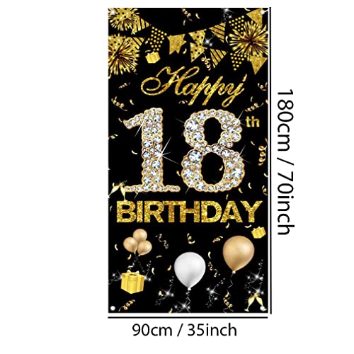 Gelukkig 18e verjaardag decoratie voor meisje, schattig 18e verjaardag banner zwart en goud, stof teken 18e verjaardag poster, 18e verjaardag deur banner voor meisjes verjaardag feest welkom
