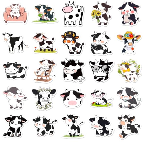 Zwarte en witte koe sticker set kinderen tieners 50 stuks koeien waterdicht vinyl stickers laptop skateboard helm auto fiets mobiele telefoon motorfiets scrapbook cadeau tijdschrift bekers 3