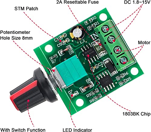 6 stuks 1.8 V 3 V 5 V 6 V 7.2 V 12 V 2 A PWM motorsnelheidsregelaar, DC snelheidsregelaar, 12 V, motorsnelheidsschakelaar, controller, LED volt controller, snelheidsregelaar 4