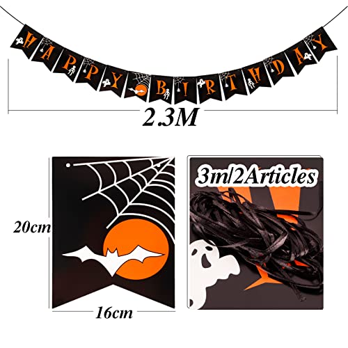 Happy Birthday Scary Ghost Banner met 60 stuks Bat Stickers Halloween Pompoen Banner voor Halloween Zombie Vampire Party Decoraties