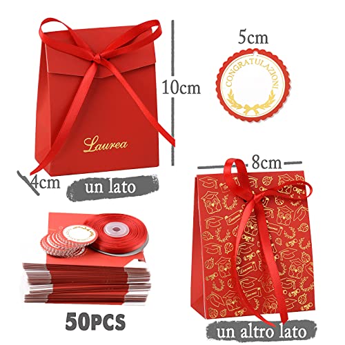 50 stuks Italiaanse afstuderen snoepdozen rode snoepdozen papier afstuderen zakken met kord en cadeauhanger geschenkdoos geschenkzakjes