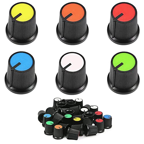 60 stuks potentiometerregelaar 6 mm kartelasgat potentiometer volume controle draaiknop 13 x 17 mm kleur wit, blauw, rood, geel, groen, oranje