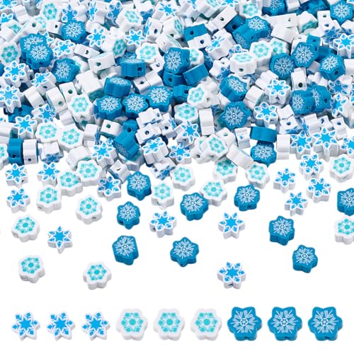 330Stuks 3 Styles Sneeuwvlok kralen, Kerstmis Polymer Klei kralen schattig blauw wit Kerstmis Flat Lose Spacers voor sieraden maken DIY armband ketting Ambacht Supplies Party Decor