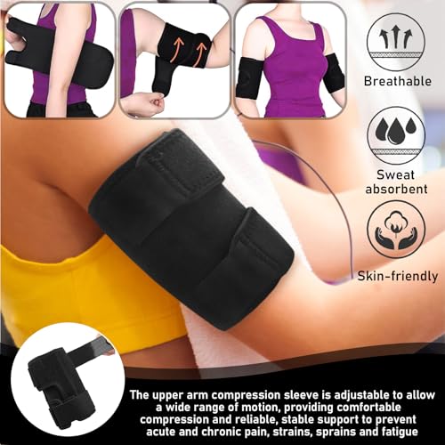 Upper Arm Cuff Compressie Top Armband Double Layer Push Stop verstelbare armband Bandage voor Biceps Triceps Elleboog Sleeve Gym Training Unisex Zwart 4