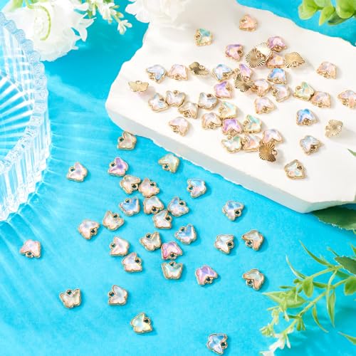 70 stuks vlinder gouden & vorst glazen hangers insect glas en gouden frame bengelen bedels 7 kleuren vlinder bedels voor doe-het-zelf ketting oorbel sieraden maken, Glas 3