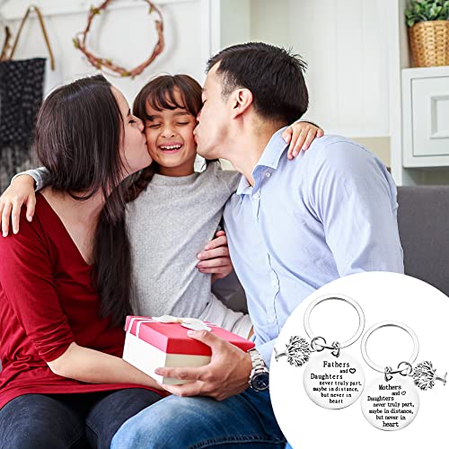 Cadeau voor mama en papa, Moeder Keychain, Papa Keychain van dochter, Cadeau voor mama en papa, Verjaardag, Moederdag, Vaderdag, 2 stuks, met wenskaart, zilver, 3 cm/1.2 Zoll, zilver
