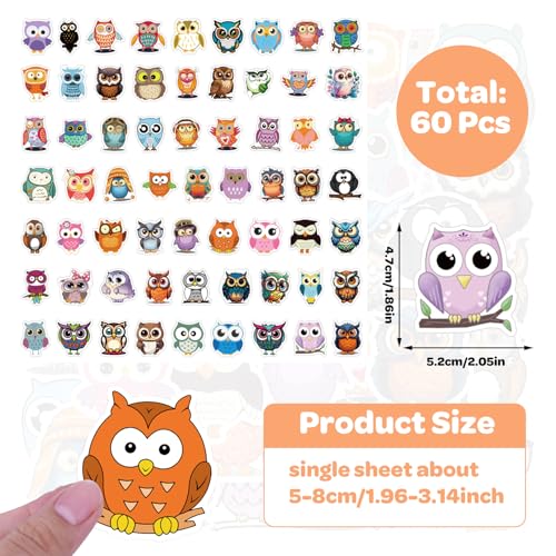 60 st Uil Stickers voor kinderen, leuke uilen Laptop Stickers Stickers Telefoon geval voor kinderen Volwassenen Tieners Uil esthetische Stickers voor waterfles telefoon Bagage Skateboard