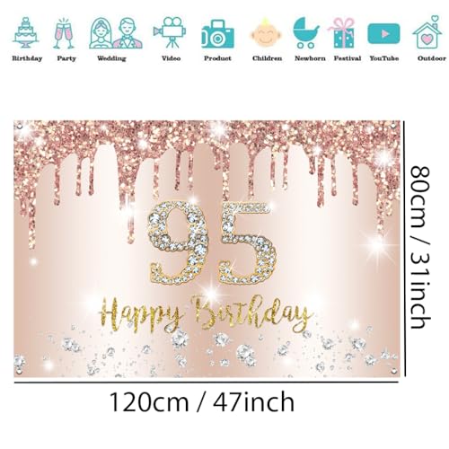 95e verjaardag decoratie vrouwen,95e verjaardag decoratie roos goud glitter vlekken stof schild poster 95e verjaardag achtergrond banner vrouw 95e verjaardag partij decoratie