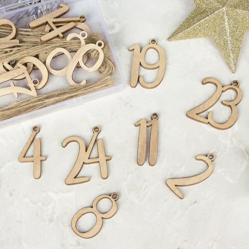 Houten kalender met 1-24 Digits Advent Calendar for Countdown Houten nummers voor kerstboom decoratie ambachten Cadeau Tags hangen ornamenten 3