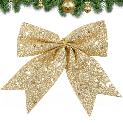 24st Kerst Bogen voor Boom Decoraties, Glitter Kralen Bogen Sequins Boom Arch voor Kerstmis Kralen Boom Ornamenten Cadeaudoos Decor (Champagne)