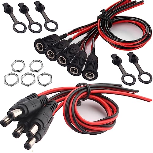 5 Paren 18 AWG 12V 5A 5.5mm x 2.5mm DC Voeding, DC Pigtail Kabel, 5.5mm x 2.5mm DC Connector, Panel Mount Connector voor Videobewaking CCTV Camerakabel