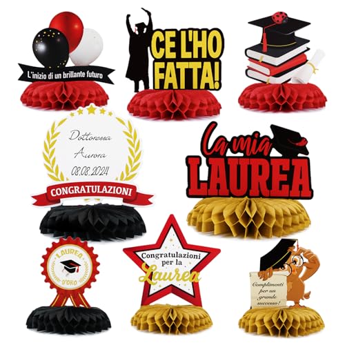 8 stukken centerpieces, afstudeerfeest, decoratie, mijn afstuderen, gefeliciteerd, feest, middenstuk, rood, zwart, honingraat patroon, decoratie, gast geschenken, afstudeertafel