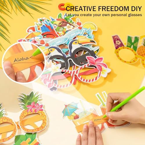 Hawaiian Party Glazen, 24 stuks, Paper Party Glazen, Paper Glazen voor Strand, Zwembad, Party, Tropical Dress Up, Glazen Frame, Zomer, Grappig Hawaiian Glazen Decoraties voor 5