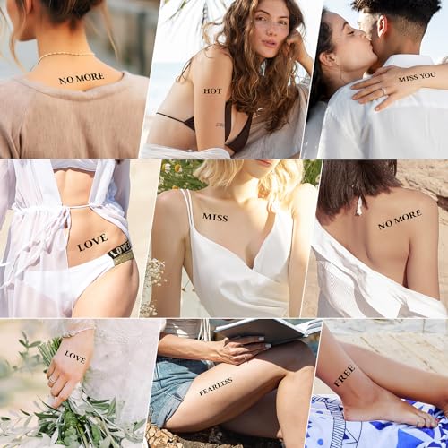 10 Vellen aangepaste tijdelijke tattoos, Zelfklevende nepbrieven Stickers Waterdichte zwarte tattoo Stickers DIY naam Tattoo voor vrouwen mannen 3