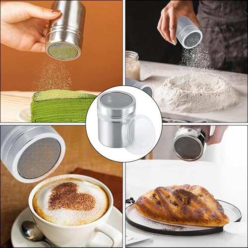 2 Stukjes Gepoederde Suikershakers Cacao Cappuccino Sprinkler Roestvrij staal Gepoederde Suiker Grinder met twee End Caps voor Cacao Koffie Chocolade Suiker Zout 5