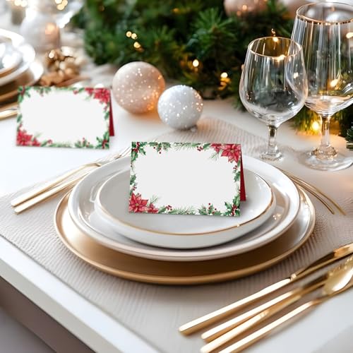 50Stuks Kerst Bloemen Place Card Berry Tafel Zitkaarten Trouwpapier Naamkaarten voor Kerstmis tafel setting verjaardag Kerstmis Diner partij levering 4