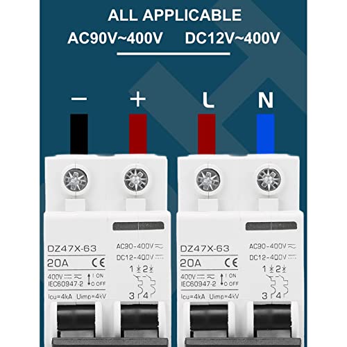 Miniatuurstroomschakelaar, AC DC 400 V, 20 A, 2 P, DIN rail mount, overbelastingsbeveiliging, luchtschakelaar voor distributielijnen, woonkamerverlichting, fotovolt zonnestelsel 3