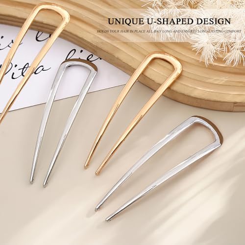 4 st Franse haarspelden, U gevormd grote haarspelden Elegant Updo Chignon Pins metalen haarspelden Vintage Franse Twist Hairpin Updo Hair Sticks Pen Haarvork voor vrouwen 5