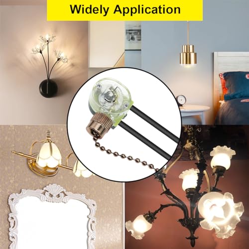 4 stuks Plafond Ventilatoren, Light Switch, Two-Wire SPST Aan/uit Trekschakelaar met ketting, Kabel voor Wandlamp, Badkamerlamp, Ventilator, Tafellamp, Naast Lamp Vervanging 5
