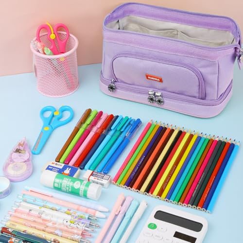 Potlood geval, grote capaciteit, Potlood geval voor school, make-up, uitbreidbare school potlood geval, Potlood geval voor school en kantoor, paars, Classic 5