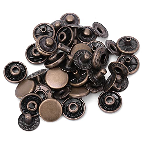 50 Set Pure Messing Push Studs, Ronde Knop Antiek Messing Snap Knoppen voor Stof Bagage Decoratie Accessoires(15mm / 0,59in-Bronzen)