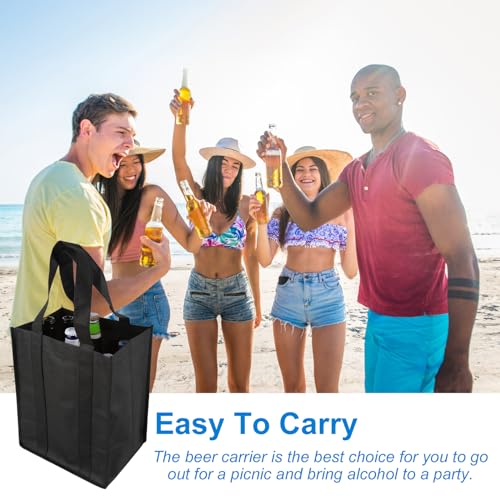 6 Compartiment wijn tote zak, Fleece Wine Travel Bag, Shopping Bag, Portable Wine Bottles, Cadeautas, Wijnfles houder zak met draaghandvat voor Picknick wijnliefhebbers, zwart, 31 x 25 x 18 cm 4