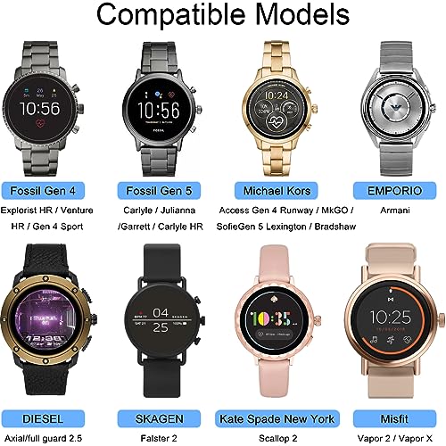 Oplader voor Fossil Gen 6/Gen 5/Gen 5E/Gen 4/voor Skagen Falster 2, voor Misfit Vapor 2, voor Diesel Guard 2.5, voor Michael Kors Runway, USB Charging Station Smartwatch, Pack van 2