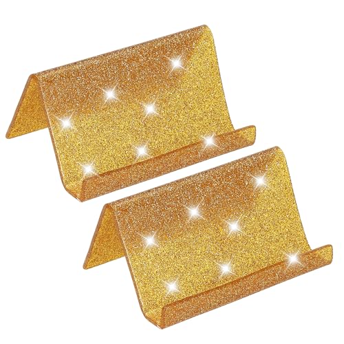 Business Card Holder voor Bureau, 2Pcs Acryl Business Card Houders Shine Card Stand Organizer Kaarten Display voor Office Exhibition, Gold Tone