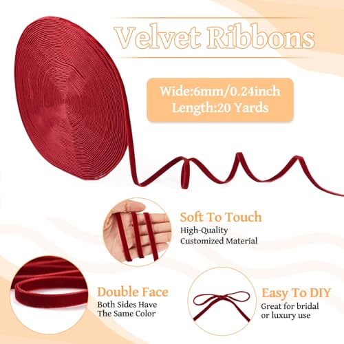 20 Yards Velvet Ribbon Double Sided 1/4 Inch Bide Red Ribbon Roll voor Flower Bouquet bruids douche Present Wrapping Hair Bow Christmas Wreath Choker Craft 4