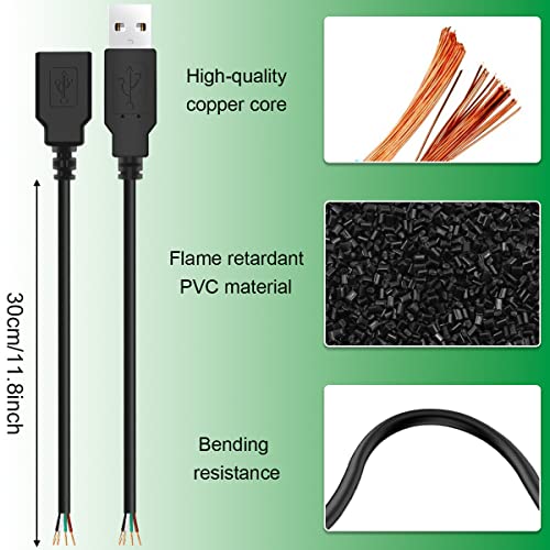 10PCS USB-kabel, USB 2.0 Type Een vrouwelijke man tot 4 Pin DIY Open Wire Data Charging Cord, DIY USB voeding, voor Arduino, USB man/vrouw 5