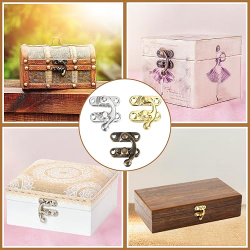 30st Vintage Lock Sluiting Antieke rechtse Latch Hook met 120 bevestigingsschroeven Swing Arm Latch voor meubels Houten doos sieraden kabinet Houten dozen Decoratie (3 kleuren) 3