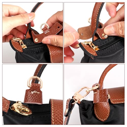 Lederen schouderband met Adapters, Bruin verstelbare vervangingsschouderband voor Crossbody Conversion Kit Compatibel met Longchamp Mini Tassen en Handtas Accessoires 5