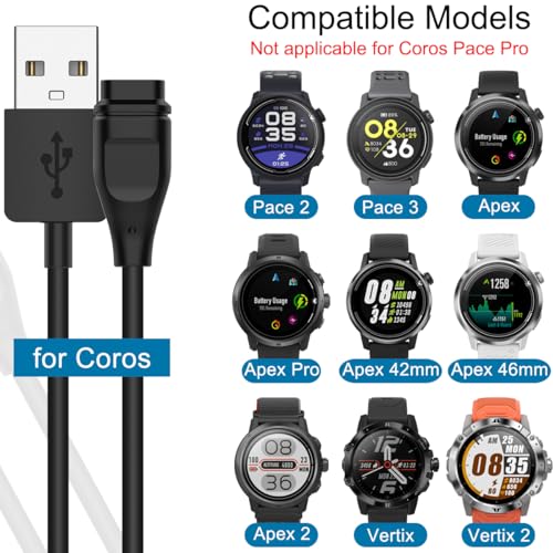 Opladen Kabel Compatibel met COROS Pace 2/Pace 3/Apex/Apex Pro/Apex 42MM/Apex 46mm/Vertix/Vertix 2, Vervanging USB-oplader, Smartwatch Accessoires, GPS Multisport horloge Charging Kabel