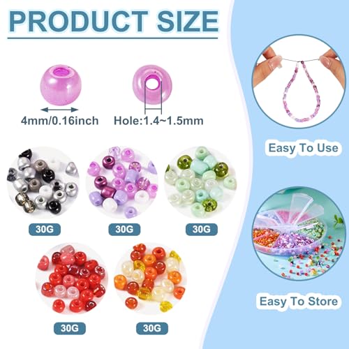 150G Glas Zaad Kralen 5 Kleuren Opaque En Transparante Binnen Kleuren Rond Hole Zaad Kralen 4mm Assorted Glas Zaad Kralen Bulk voor DIY armband sieraden maken 4