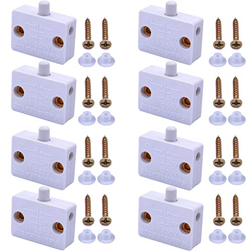 8 Pack 1A 250V Cabinet Deurlampschakelaar Lichtschakelaar Automatische schakelaar Druk op de deurlampschakelaar voor de kledingkast (Wit)
