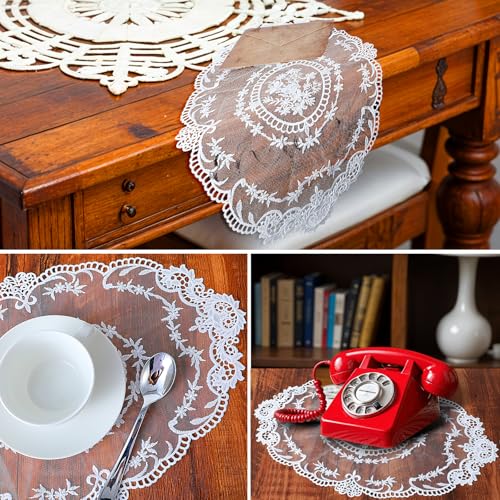 Set van 2 Retro Franse Kant Placemats, Exquise Bloemen Borduren Placemats Haak Doilies, Doilies Coasters Vase Mat voor Home Decor(45x28cm) 4