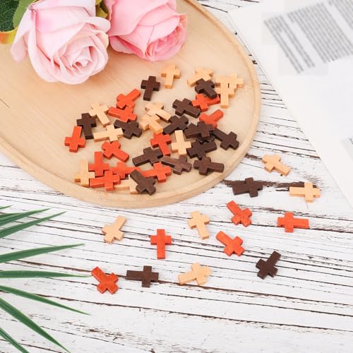 60st Kleine Houten Kruisen, 3 Kleuren Gebed Kruis Hanger Pocket Grootte voor Christian Cadeau Handgemaakte Ambachten Pasen vullen 3