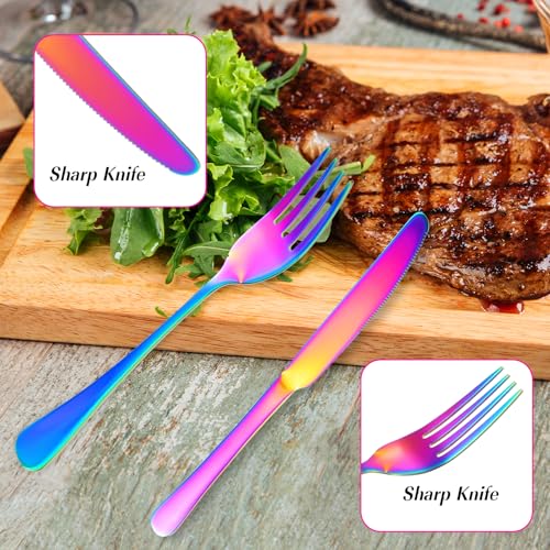 Rainbow Bestek Set van 5 Kleurrijke Roestvrij stalen Dining Bestek Set met Diner Messen Vorken Lepels Rond handvat Reizen Bestek voor Party Home Vaatwasmachine Veilig 3