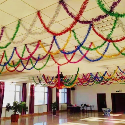 Shiny Foil Kerst Garland, 20 m Star Lametta Garland, Kerstversiering, Hangende Decoratie voor bruiloft, Kerstmis, Nieuwjaarsavond, Verjaardag, Feest, Carnaval, Decoratie, Paars 4