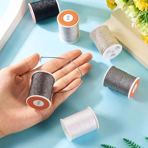 6 Rolls 1mm Metallic Threads Machine Borduurdraad Grijs zwart witte Macrame koord Naaidraad voor Tatting Quilt Vriendschap armband sieraden maken 5