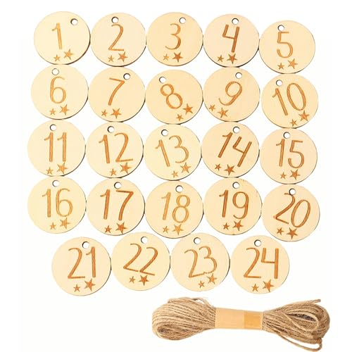 2SETS Adventskalender, Cijfers, hout, 1-24 stuks, met cijfers, hout, Kerstmis, (natuurlijk)