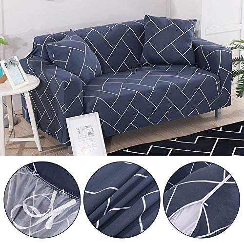 1/2/3/4 Seat Elastische sofahoes, Universal Washable Stretch Sofa Cover,Sofa Cover Protector voor Pet Sofa(Blue-Stripes)(1 Posti "90-140cm")