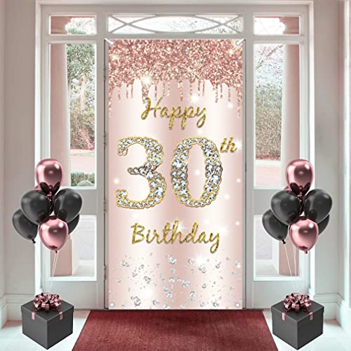 30e verjaardag vrouwen decoratie, gelukkig 30e verjaardag deur Banner Rose Gold,30e Verjaardagsstof Getekende poster deur decoratie, 30e verjaardag achtergrond Banner vrouw, verjaardag partij welkom tekenen 3